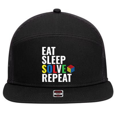 Eat Sleep Solve Repeat Speed Cubing Puzzle Cube 7 Panel Mesh Trucker Snapback Hat