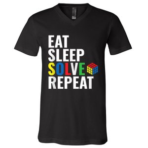 Eat Sleep Solve Repeat Speed Cubing Puzzle Cube V-Neck T-Shirt