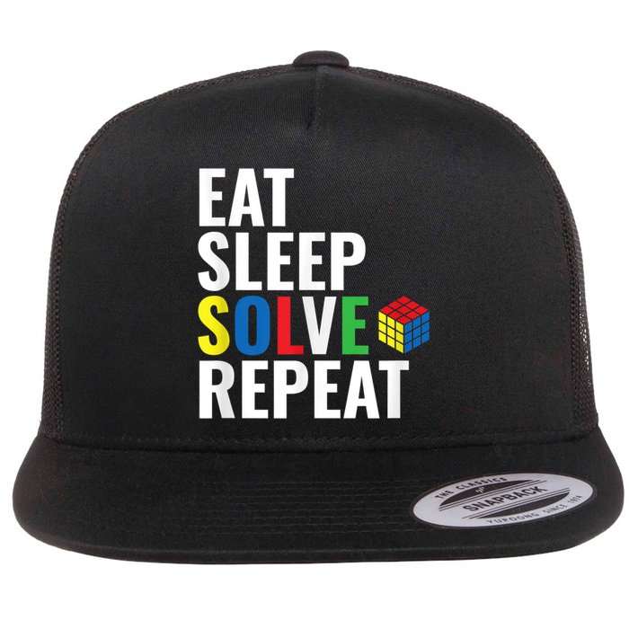 Eat Sleep Solve Repeat Speed Cubing Puzzle Cube Flat Bill Trucker Hat