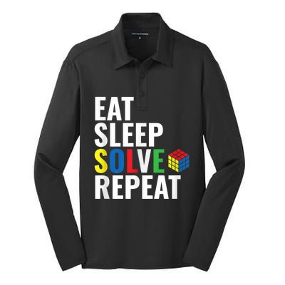 Eat Sleep Solve Repeat Speed Cubing Puzzle Cube Silk Touch Performance Long Sleeve Polo