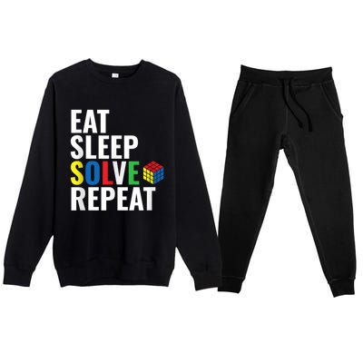 Eat Sleep Solve Repeat Speed Cubing Puzzle Cube Premium Crewneck Sweatsuit Set