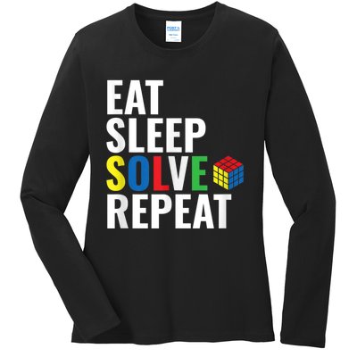 Eat Sleep Solve Repeat Speed Cubing Puzzle Cube Ladies Long Sleeve Shirt