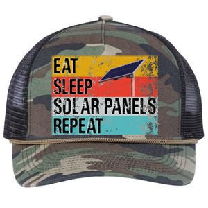 Eat Sleep Solar Panels Repeat Funny Solar Installer Retro Rope Trucker Hat Cap