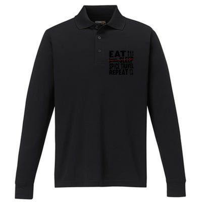 Eat Sleep Space Travel Repeat Cute Gift Funny Space Ship Gift Performance Long Sleeve Polo