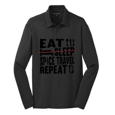 Eat Sleep Space Travel Repeat Cute Gift Funny Space Ship Gift Silk Touch Performance Long Sleeve Polo