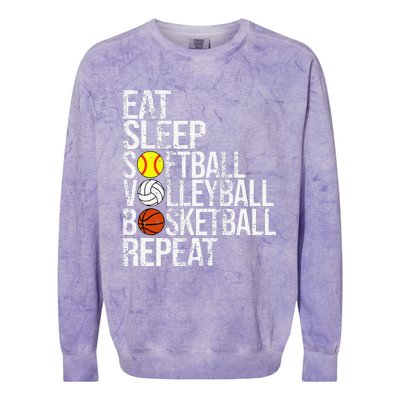 Eat Sleep Softball Volleyball Basketball Repeat Funny Sport Colorblast Crewneck Sweatshirt