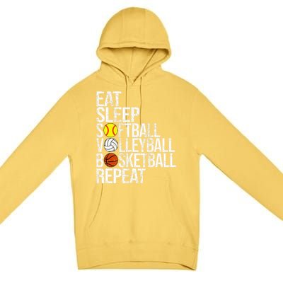 Eat Sleep Softball Volleyball Basketball Repeat Funny Sport Premium Pullover Hoodie