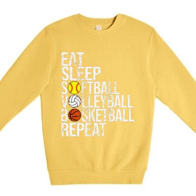 Eat Sleep Softball Volleyball Basketball Repeat Funny Sport Premium Crewneck Sweatshirt