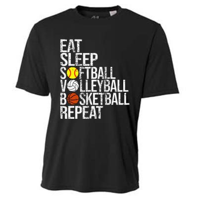 Eat Sleep Softball Volleyball Basketball Repeat Funny Sport Cooling Performance Crew T-Shirt