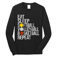 Eat Sleep Softball Volleyball Basketball Repeat Funny Sport Long Sleeve Shirt