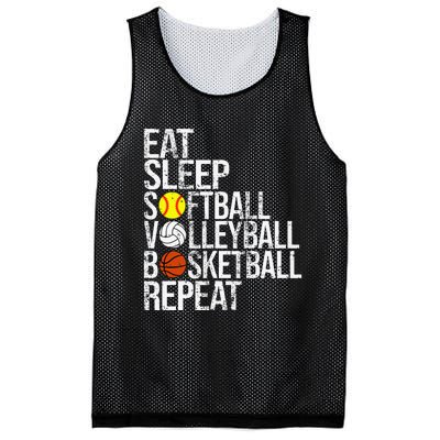 Eat Sleep Softball Volleyball Basketball Repeat Funny Sport Mesh Reversible Basketball Jersey Tank