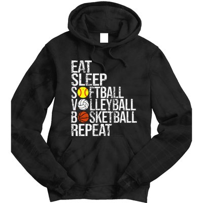 Eat Sleep Softball Volleyball Basketball Repeat Funny Sport Tie Dye Hoodie