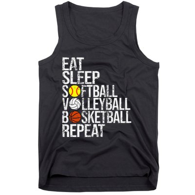 Eat Sleep Softball Volleyball Basketball Repeat Funny Sport Tank Top