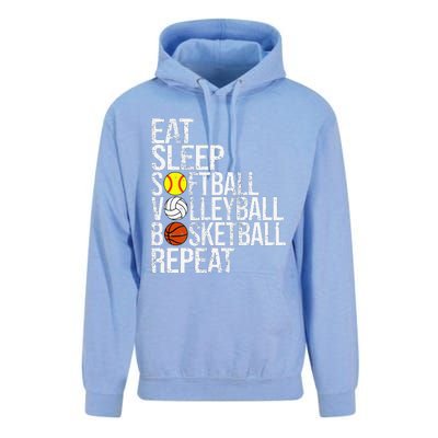 Eat Sleep Softball Volleyball Basketball Repeat Funny Sport Unisex Surf Hoodie