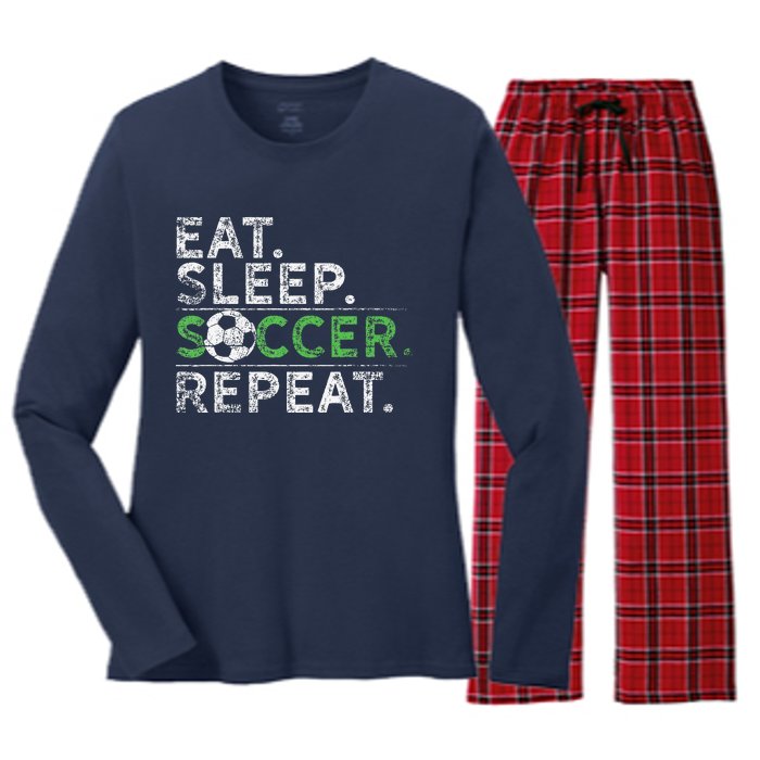 Eat Sleep Soccer Repeat Soccer Player Coach Women's Long Sleeve Flannel Pajama Set 