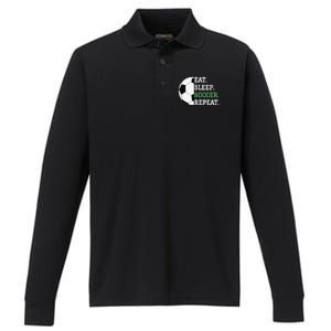 Eat Sleep Soccer Repeat Soccer Player Coach Performance Long Sleeve Polo