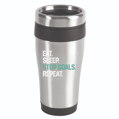Eat Sleep Stop Goals Repeat Goalie Soccer Hockey 16oz Travel Tumbler
