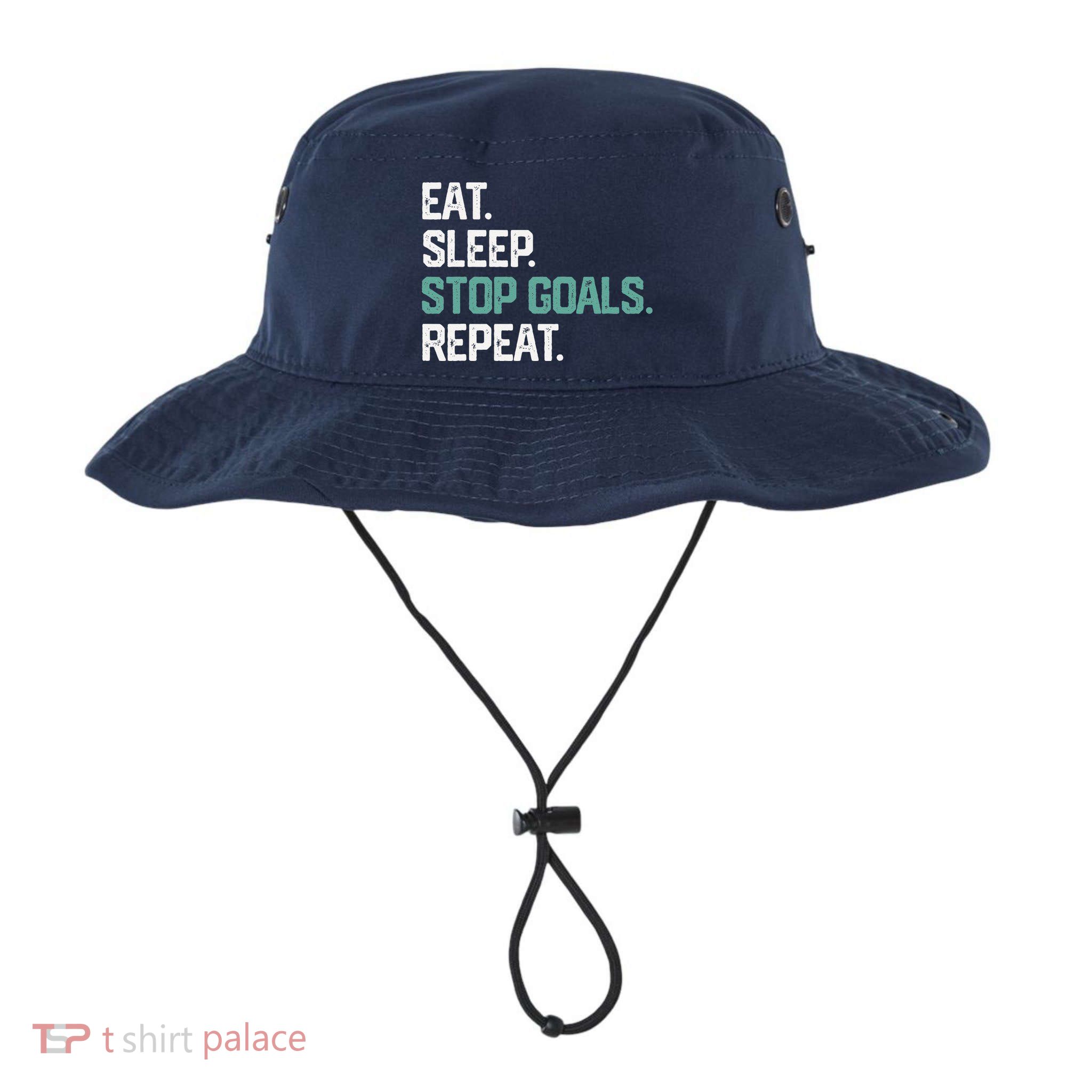 Eat Sleep Stop Goals Repeat Goalie Soccer Hockey Bucket Hat