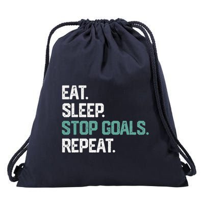Eat Sleep Stop Goals Repeat Goalie Soccer Hockey Drawstring Bag