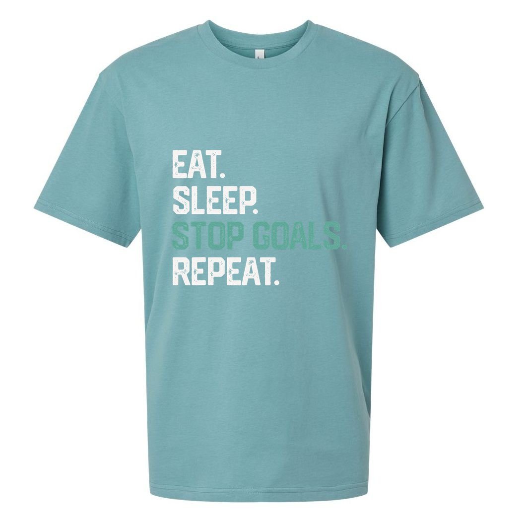 Eat Sleep Stop Goals Repeat Goalie Soccer Hockey Sueded Cloud Jersey T-Shirt