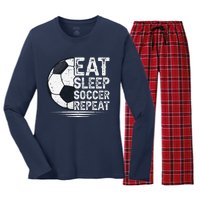 Eat Sleep Soccer Repeat Soccer Player Soccer Women's Long Sleeve Flannel Pajama Set 