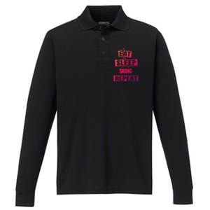 Eat Sleep Skiing Repeat Funny Skiing Gift Performance Long Sleeve Polo