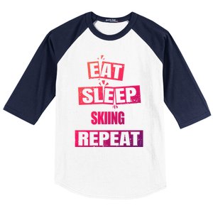 Eat Sleep Skiing Repeat Funny Skiing Gift Baseball Sleeve Shirt