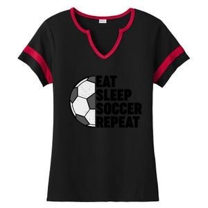 Eat Sleep Soccer Repeat Teens Girl Boy Ladies Halftime Notch Neck Tee