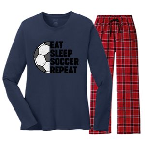 Eat Sleep Soccer Repeat Teens Girl Boy Women's Long Sleeve Flannel Pajama Set 