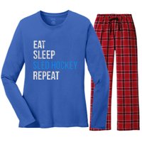 Eat Sleep Sled Hockey Repeat Gift Women's Long Sleeve Flannel Pajama Set 