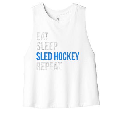 Eat Sleep Sled Hockey Repeat Gift Women's Racerback Cropped Tank