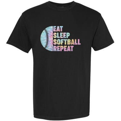 Eat Sleep Softball Repeat Teens Girls Boy Kids Men Tie Dye Garment-Dyed Heavyweight T-Shirt