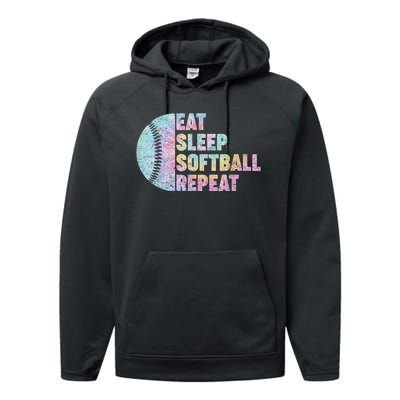 Eat Sleep Softball Repeat Teens Girls Boy Kids Men Tie Dye Performance Fleece Hoodie