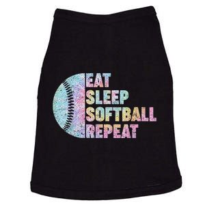 Eat Sleep Softball Repeat Teens Girls Boy Kids Men Tie Dye Doggie Tank