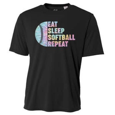 Eat Sleep Softball Repeat Teens Girls Boy Kids Men Tie Dye Cooling Performance Crew T-Shirt