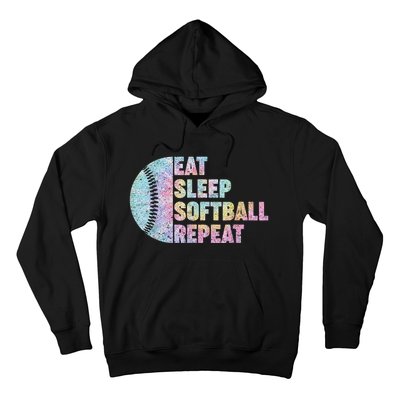 Eat Sleep Softball Repeat Teens Girls Boy Kids Men Tie Dye Hoodie