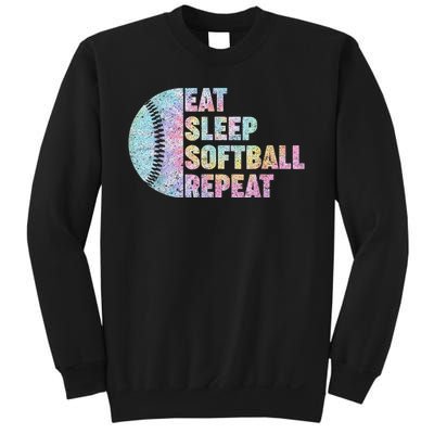 Eat Sleep Softball Repeat Teens Girls Boy Kids Men Tie Dye Sweatshirt