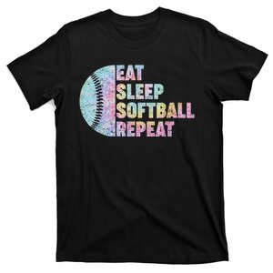 Eat Sleep Softball Repeat Teens Girls Boy Kids Men Tie Dye T-Shirt