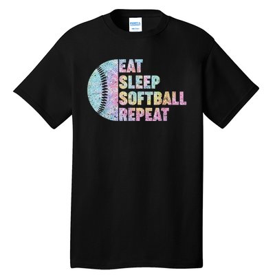 Eat Sleep Softball Repeat Teens Girls Boy Kids Men Tie Dye Tall T-Shirt