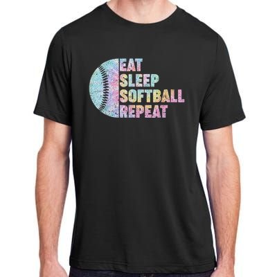 Eat Sleep Softball Repeat Teens Girls Boy Kids Men Tie Dye Adult ChromaSoft Performance T-Shirt