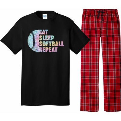 Eat Sleep Softball Repeat Teens Girls Boy Kids Men Tie Dye Pajama Set