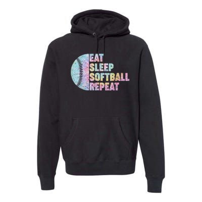 Eat Sleep Softball Repeat Teens Girls Boy Kids Men Tie Dye Premium Hoodie