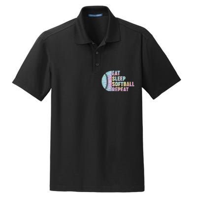 Eat Sleep Softball Repeat Teens Girls Boy Kids Men Tie Dye Dry Zone Grid Polo