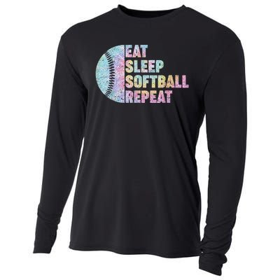 Eat Sleep Softball Repeat Teens Girls Boy Kids Men Tie Dye Cooling Performance Long Sleeve Crew