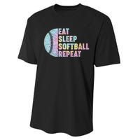 Eat Sleep Softball Repeat Teens Girls Boy Kids Men Tie Dye Performance Sprint T-Shirt