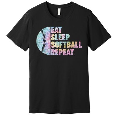 Eat Sleep Softball Repeat Teens Girls Boy Kids Men Tie Dye Premium T-Shirt