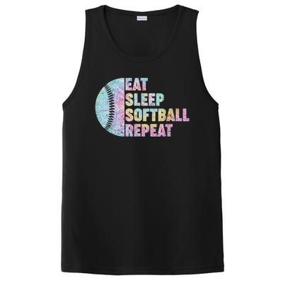 Eat Sleep Softball Repeat Teens Girls Boy Kids Men Tie Dye PosiCharge Competitor Tank