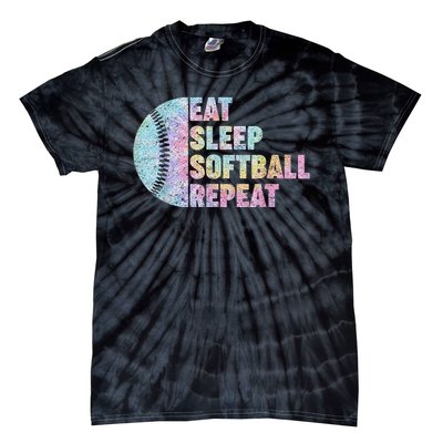 Eat Sleep Softball Repeat Teens Girls Boy Kids Men Tie Dye Tie-Dye T-Shirt