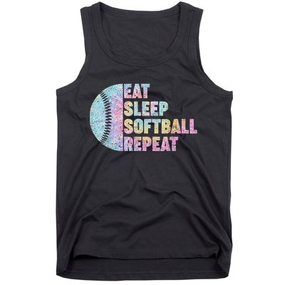 Eat Sleep Softball Repeat Teens Girls Boy Kids Men Tie Dye Tank Top