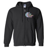 Eat Sleep Softball Repeat Teens Girls Boy Kids Men Tie Dye Full Zip Hoodie